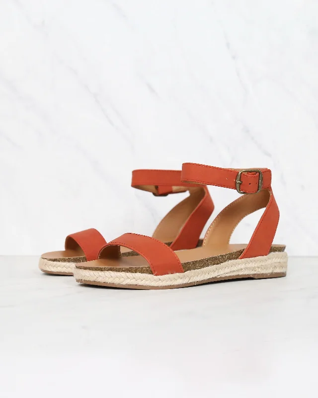 Sandals with padded vibes -Single Band Platform Espadrille Sandals With Ankle Straps in Burnt Orange