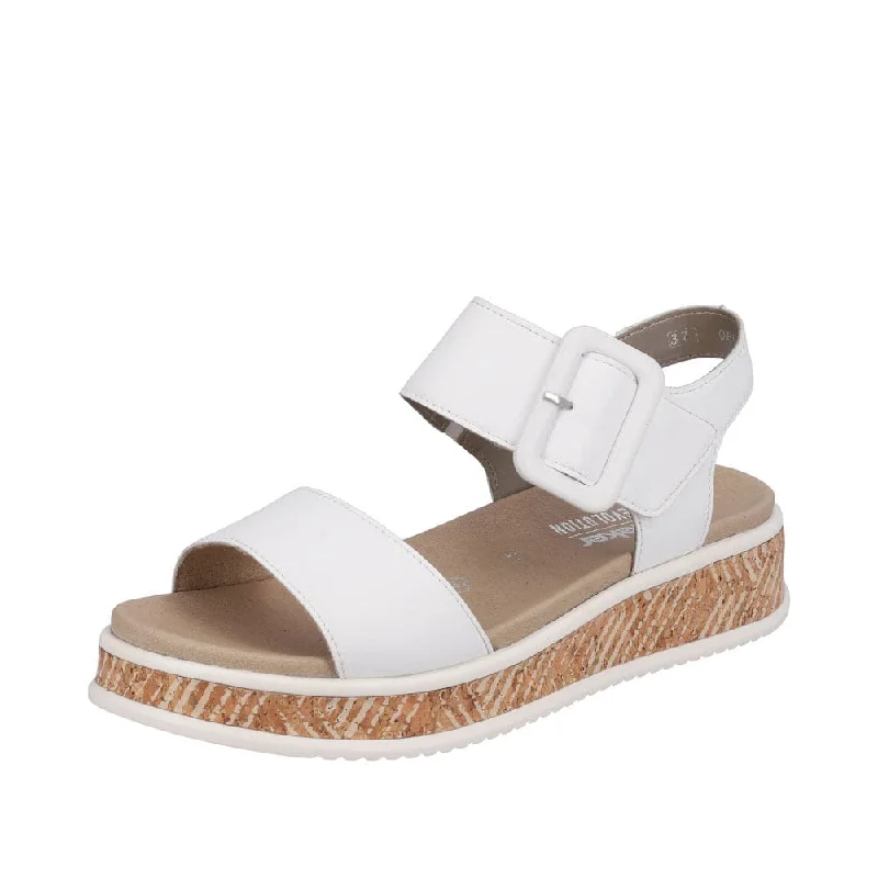 Sandals in opal stone -Rieker W0800-80 Ladies White Leather Touch Fastening Sandals