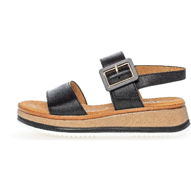 Sandals for beach wear -Gabor 42.744.57 Aviemore Ladies Black Leather Buckle Sandals