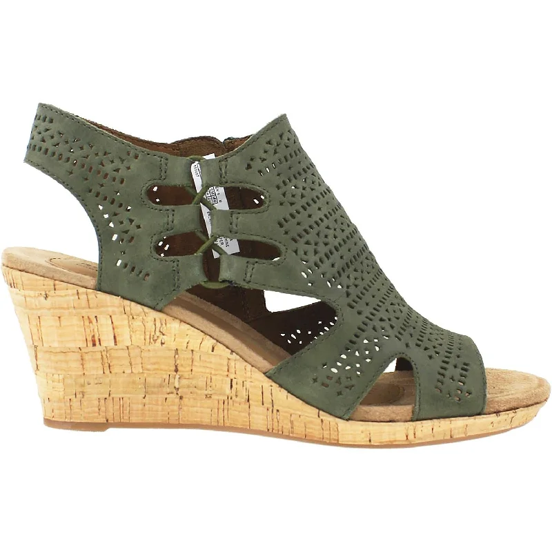 Sandals with bold vibes -Women's Rockport Cobb Hill Janna Perf Bootie Green Nubuck