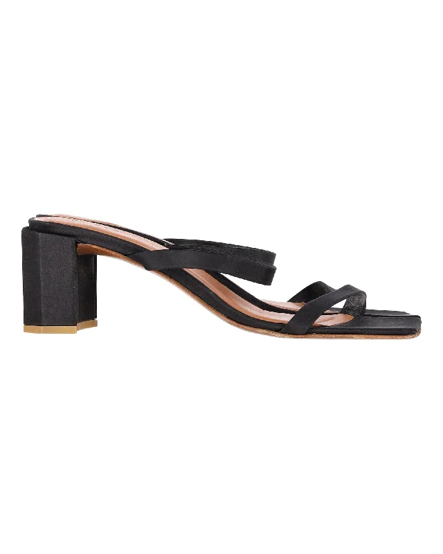 Sandals for casual summer -By Far Tanya Mules Sandals in Black Satin