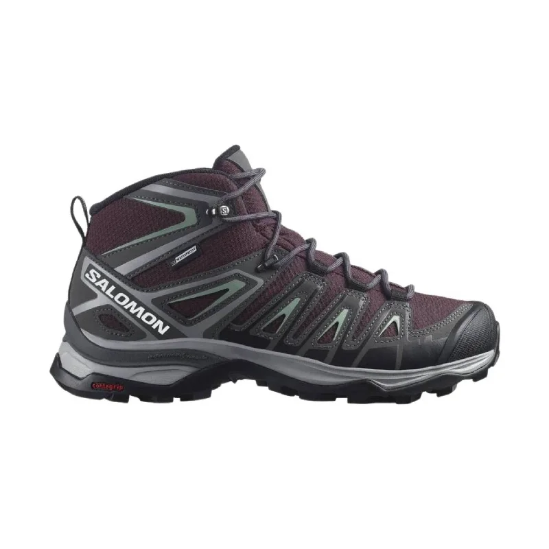 Salomon Women's X Ultra Pioneer Mid Waterproof Hiking Boots - Wine Tasting/Magnet/Granite Green