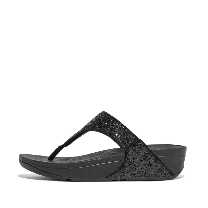 Sandals in black -Fitflop X03-339 Lulu Glitter Ladies Black Glitter Toe Post Sandals