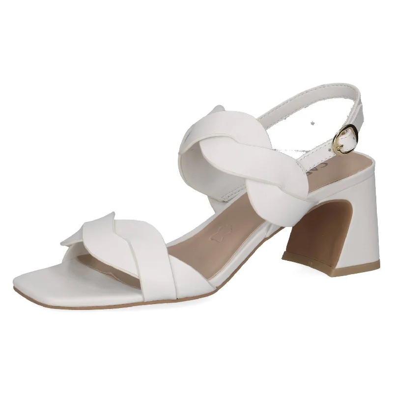 Sandals with flexible sole -Caprice 9-28317-42 102 Ladies White Leather Buckle Sandals