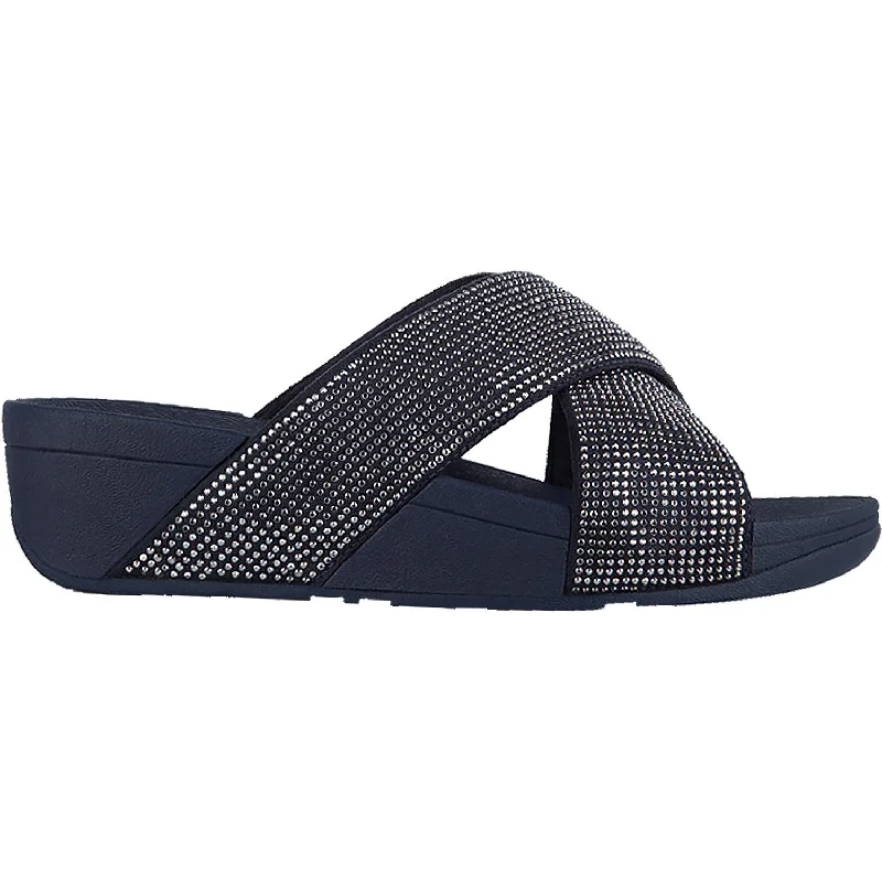 Sandals with supportive sole -Women's Fit Flop Ritzy Slide Navy Microfibre