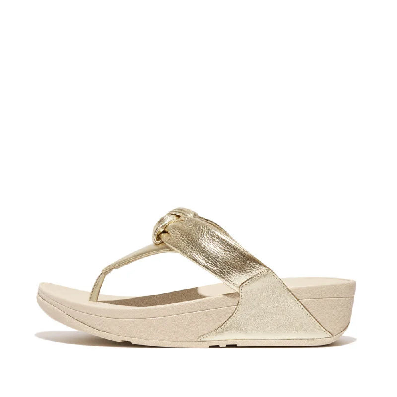 Sandals in moonstone -FitFlop HN8-675 Lulu Padded-Knot Ladies Platino Leather & Textile Toe Post Sandals