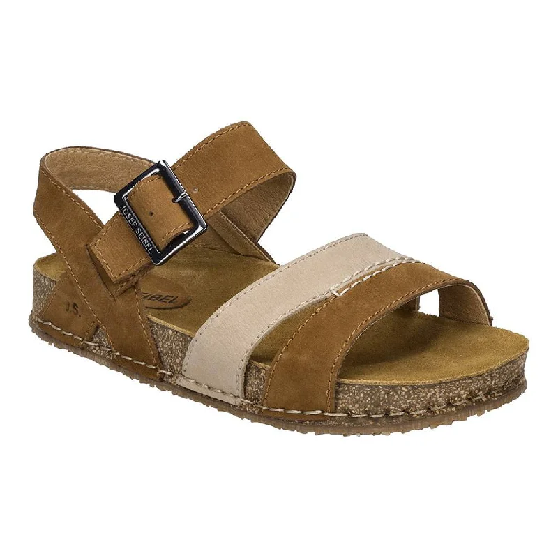 Sandals for outdoor -Josef Seibel Hannah 01 Ladies Castagna Brown Combi Leather Arch Support Touch Fastening Sandals