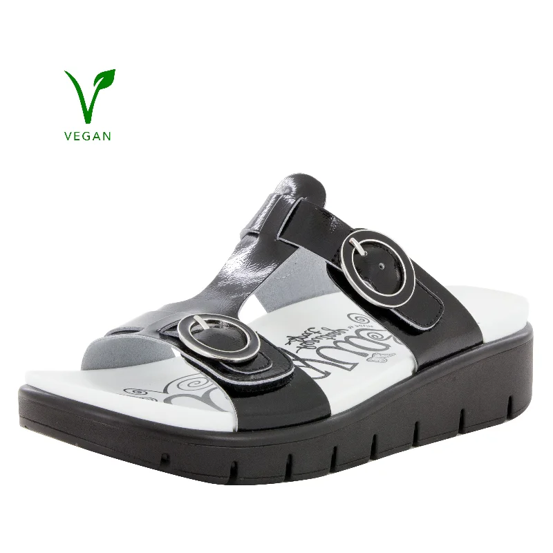 Sandals for casual summer -Vita Black Patent Sandal