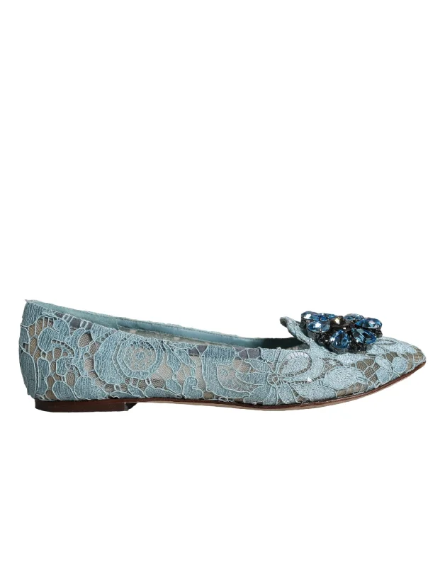 Flats with ballet style-Dolce & Gabbana  Lace Crystal Ballet Flats Loafers Women's Shoes (Pre-Owned)