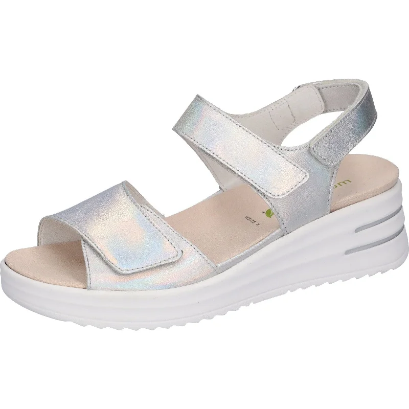 Sandals in opal stone -Waldlaufer 795003 166 211 H-Dina Ladies Silver Leather Arch Support Touch Fastening Sandals