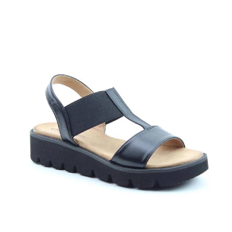 Sandals with strappy design -Heavenly Feet Ritz Ladies Black Vegan Pull On Sandals