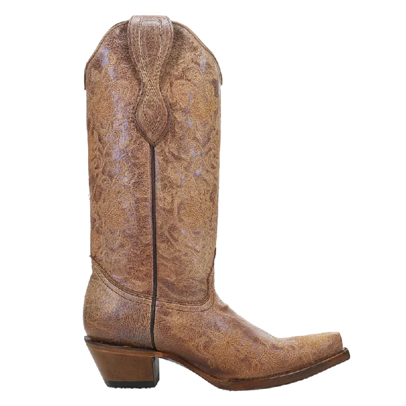 Cowboy boots for warm mornings-Ld Brown Embroidery Snip Toe Cowboy Boots