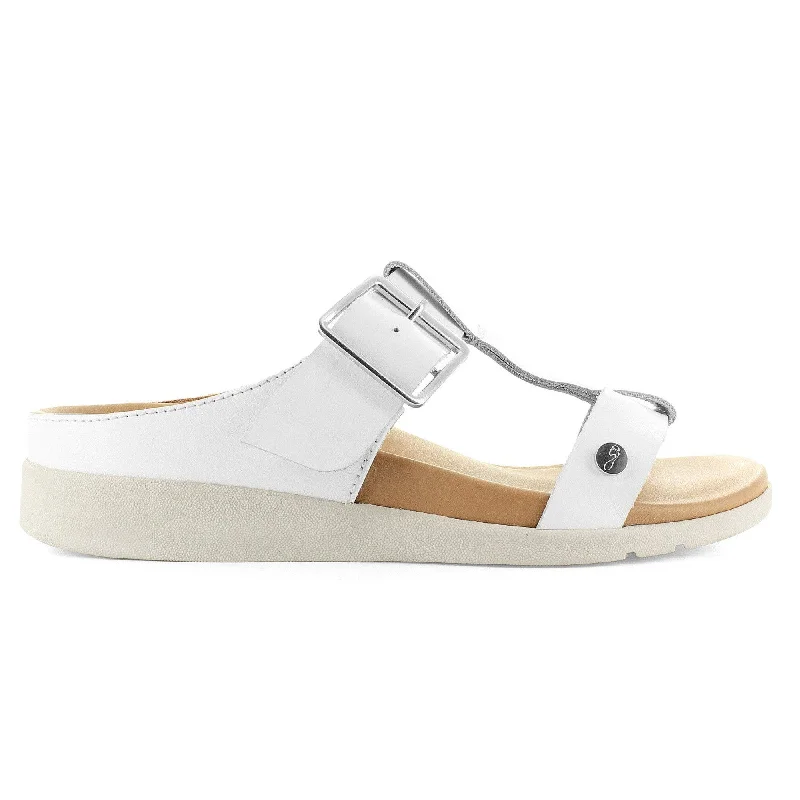 Sandals with trendy straps -Strive Santorini II Ladies White Leather Arch Support Slip On Sandals