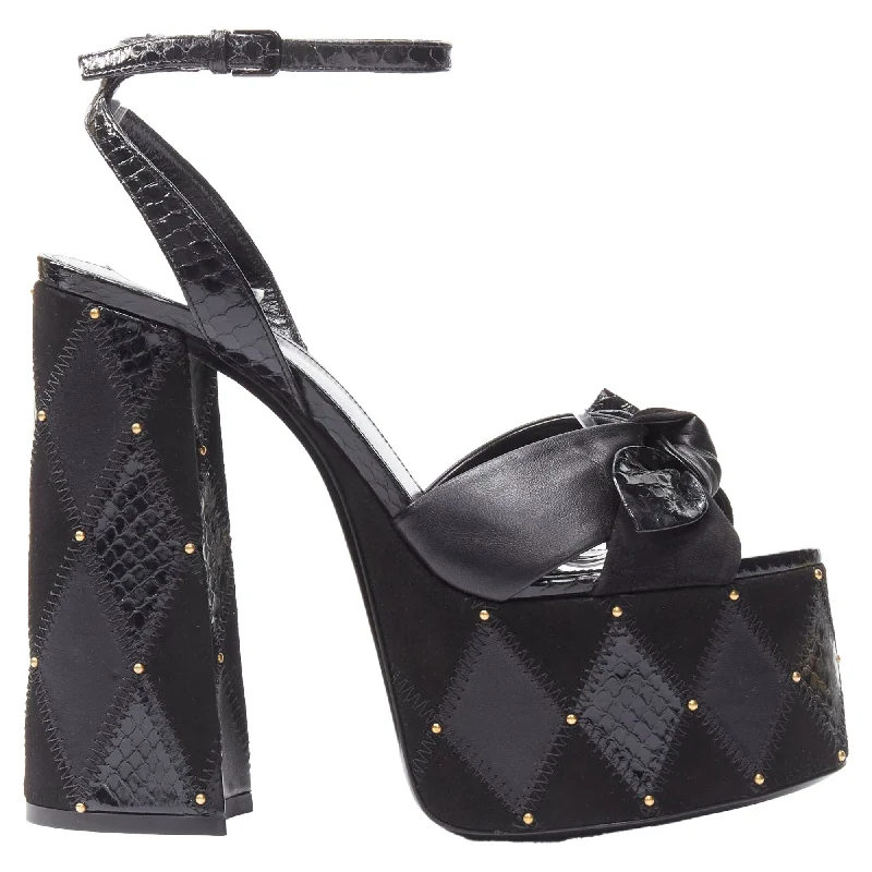 Sandals with sleek vibes -Saint Laurent Paige 85 black stud platform sandals