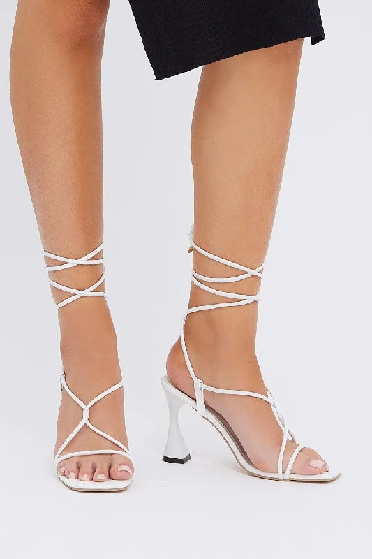 Sandals in lilac -White Strappy Tie Leg Heeled Sandals