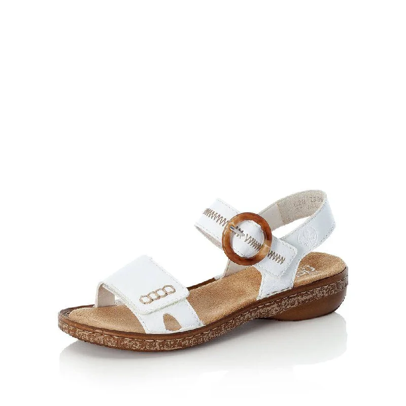 Sandals with padded footbed -Rieker 628Z3-80 Ladies White Touch Fastening Sandals