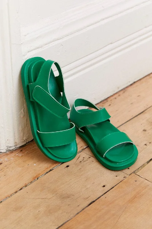 Sandals with funky style -Green Slingback Flat Sandals