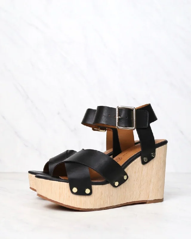 Sandals for tropical weather -Final Sale - BC Footwear - Teeny Vegan Wedge Sandals - Black