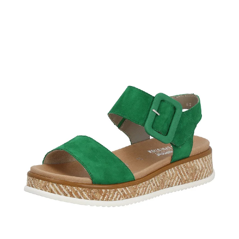 Sandals with textured sole -Rieker W0800-52 Ladies Green Suede Touch Fastening Sandals