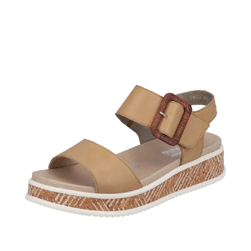 Sandals in ecru -Rieker W0800-60 Ladies Tan Leather Touch Fastening Sandals