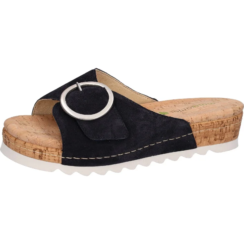 Sandals for summer vibes -Waldlaufer 790502 195 194 H-Amelie Ladies Navy Blue Suede Arch Support Slip On Sandals