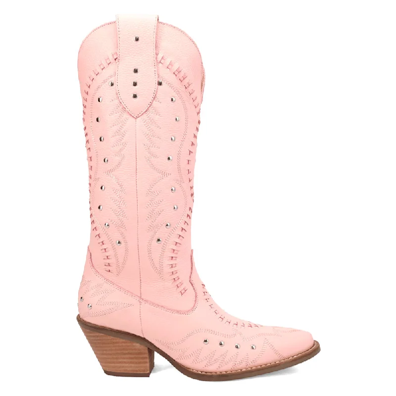 Cowboy boots with kangaroo leather-Pretty N' Pink Embroidered Studded Snip Toe Pull On Cowboy Boots