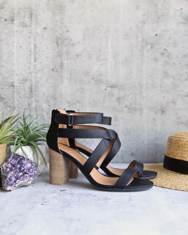 Sandals in pink -Lucite Vegan Strappy Block Heel Sandals in Black