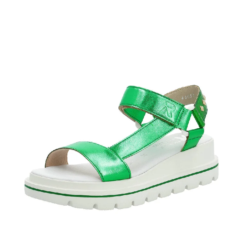 Sandals with durable sole -Rieker W1651-52 Ladies Green Touch Fastening Sandals