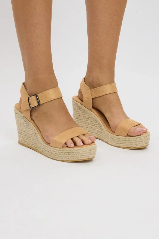 Sandals with stylish fit -Beige Wedge Espadrilles Sandals