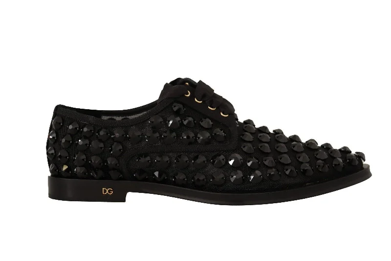 Flats with ankle strap-Dolce & Gabbana Elegant Gros Grain Lace-Up Jeweled Women's Flats