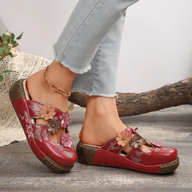 Sandals with unique comfort -Retro Ethnic Flower Handmade Thick- Soled Sandals for Women