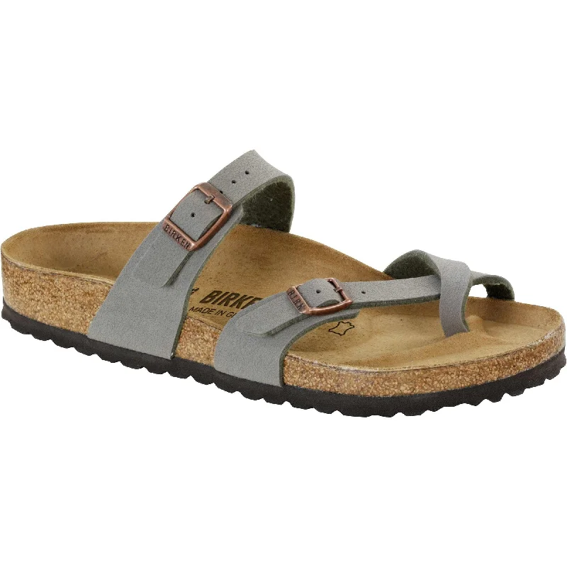 Sandals for relaxing days -Birkenstock Mayari BFBC 71071 Ladies Stone Textile Arch Support Slip On Sandals