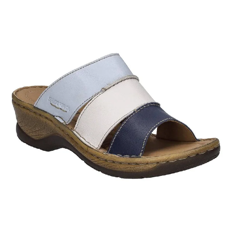 Sandals with breathable material -Josef Seibel Catalonia 86 Ladies Ocean Navy-Multi Leather Slip On Sandals