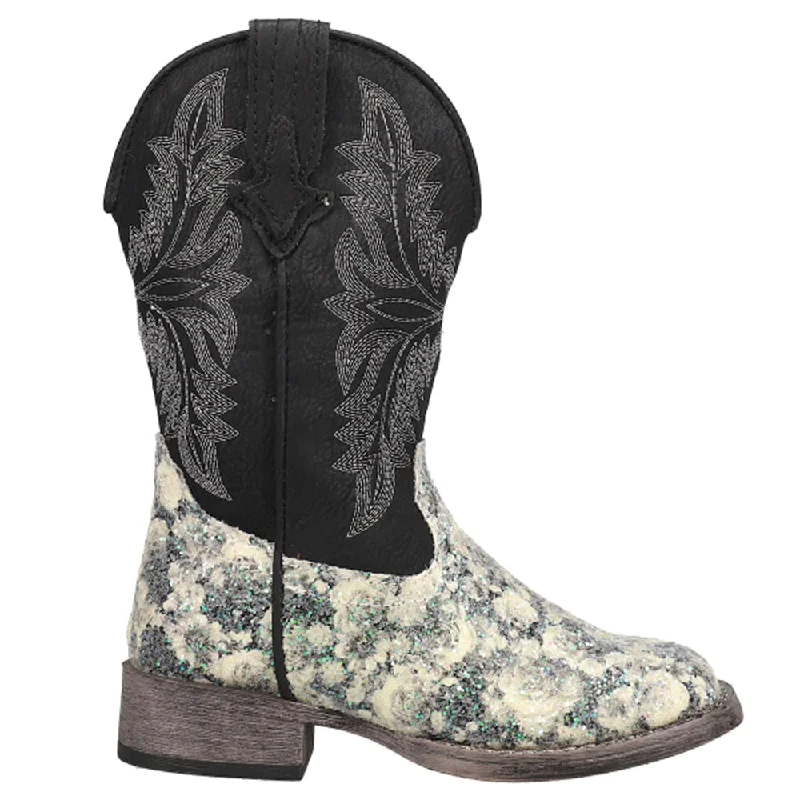 Cowboy boots with lasso stitching-Claire Floral Square Toe Cowboy Boots (Little Kid-Big Kid)