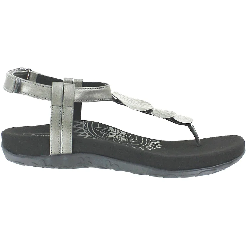 Sandals with unique looks -Women's Aetrex Olive Circle Thong Black Leather