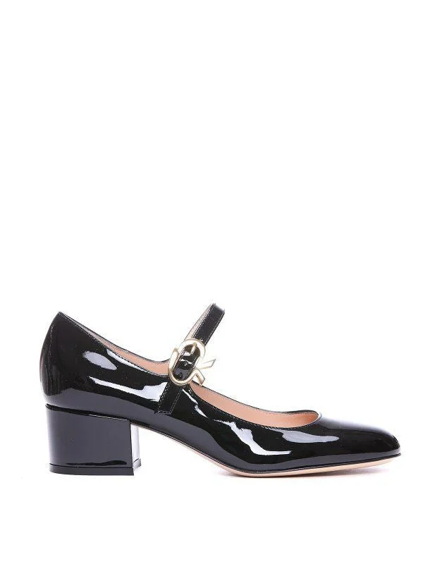 Slippers with indie vibeGIANVITO ROSSI Elegant Block Heel Slippers with Gold-Metal Ribbon Detail - 4.5 cm