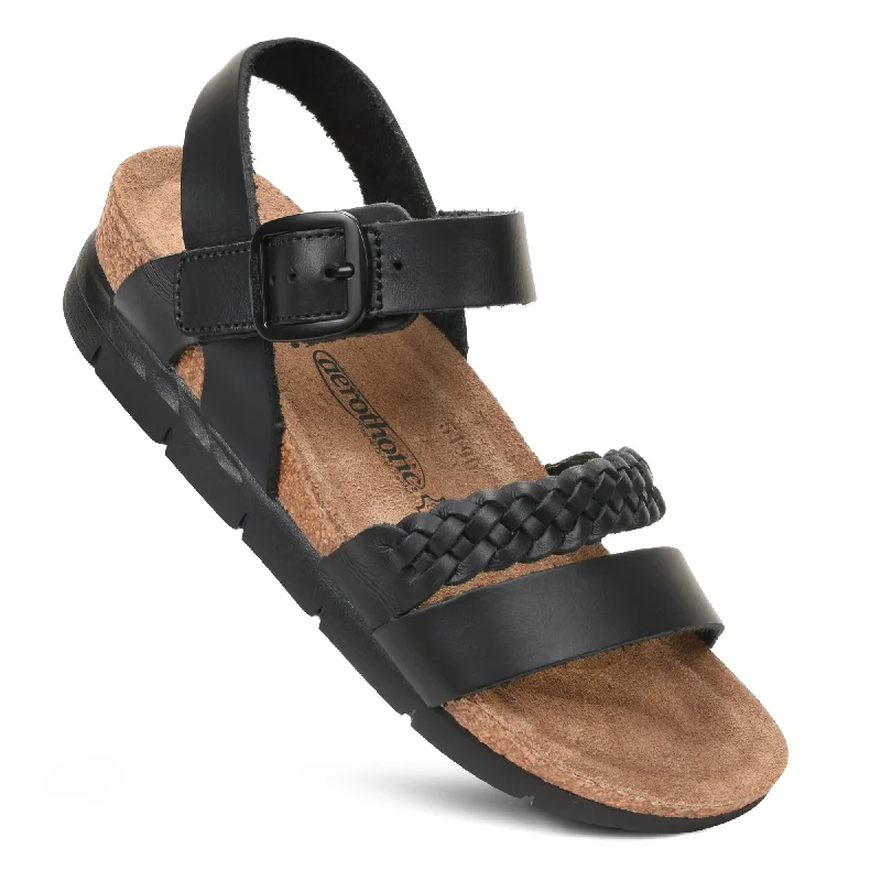 Sandals with supportive style -Aerothotic - Quinn Comfortable Braided Leather Platform Sandals with Arch Support