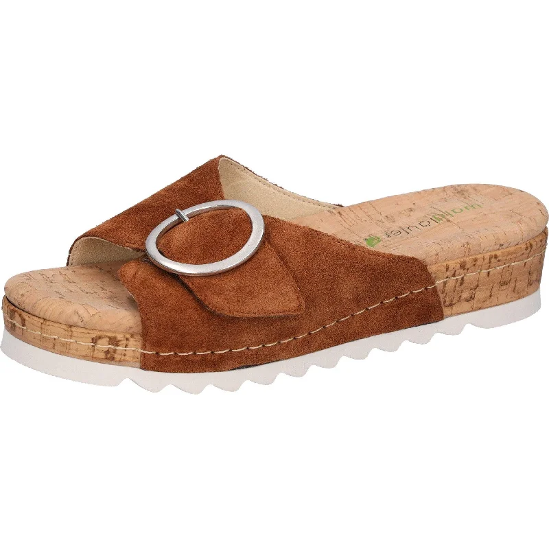 Sandals with plush looks -Waldlaufer 790502 195 082 H-Amelie Ladies Cognac Suede Arch Support Slip On Sandals