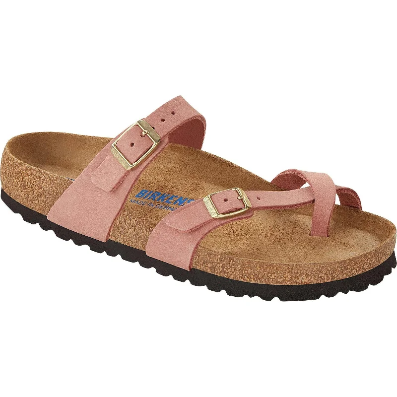 Sandals for summer outings -Birkenstock Mayari SFB 1023964 Ladies Old Rose Nubuck Arch Support Slip On Sandals