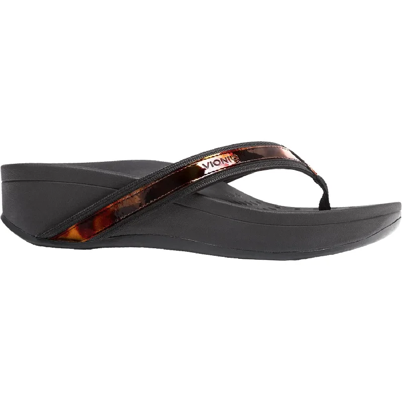 Sandals in topaz stone -Women's Vionic High Tide Tortoise Black Fabric/Leather