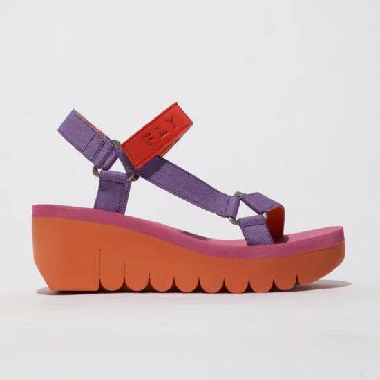 Sandals with cool comfort -Fly Yefa 726 Ladies Orange And Violet Textile Touch Fastening Sandals