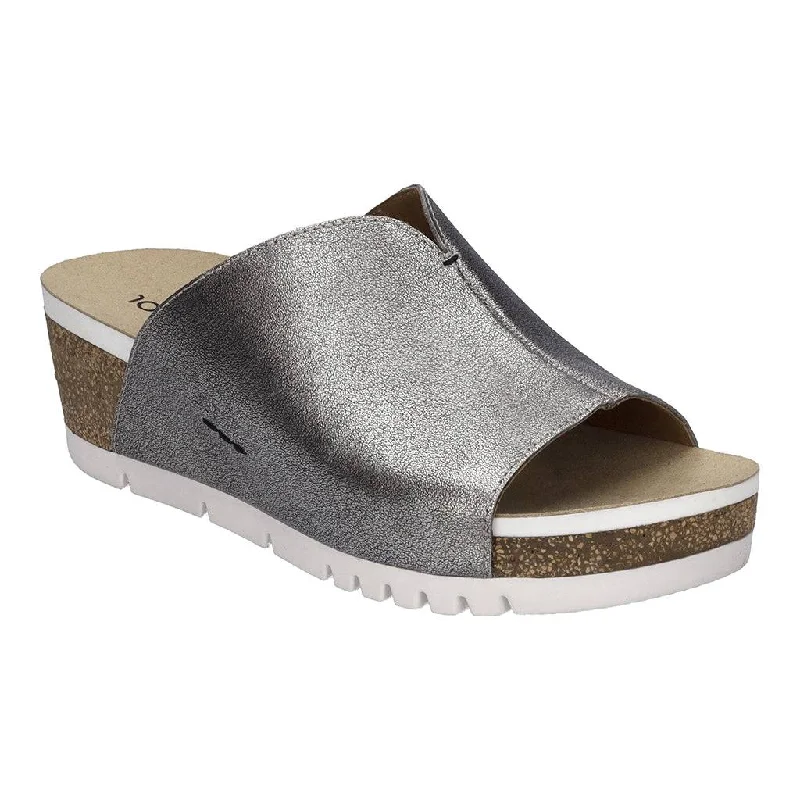 Sandals with platform -Josef Seibel Quinn 01 Ladies Silver Leather Arch Support Slip On Sandals