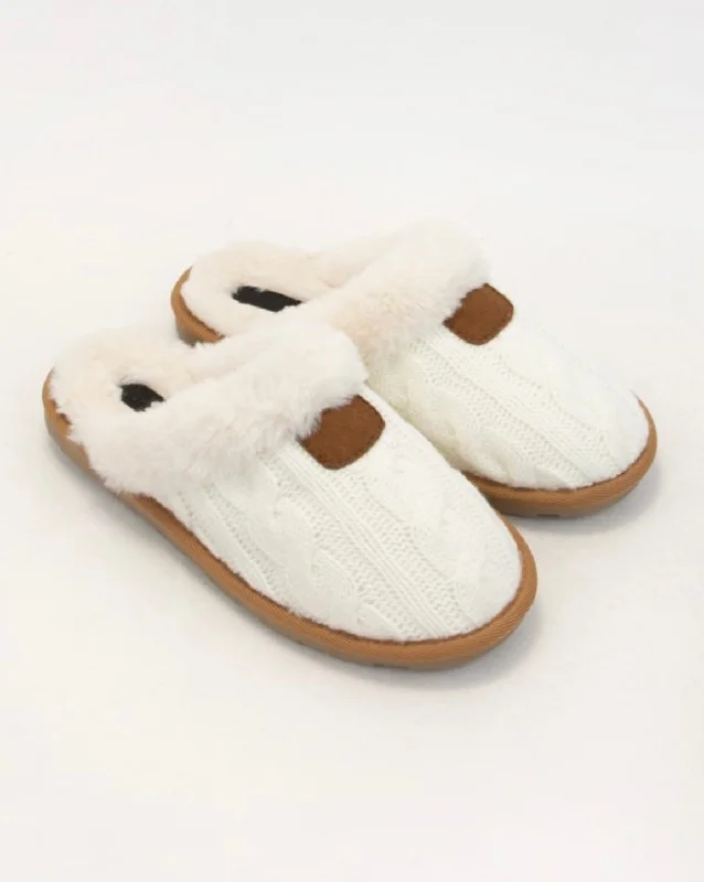 Slippers for house warmthCozy Cable Knit Slippers - Off White