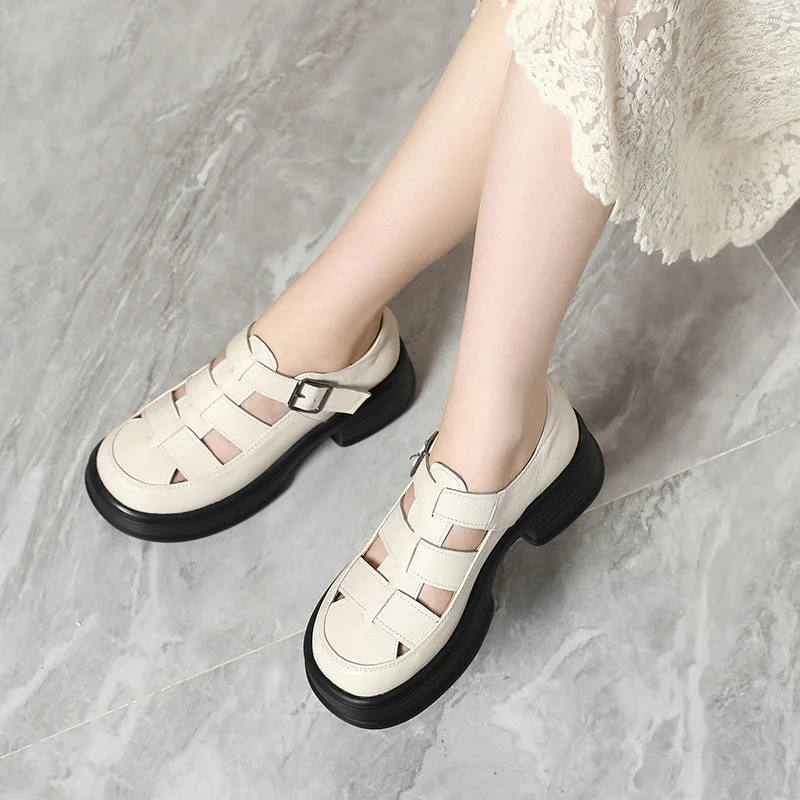 Sandals for warm fun -Women Hollow Platform Chunky Heel Sandals