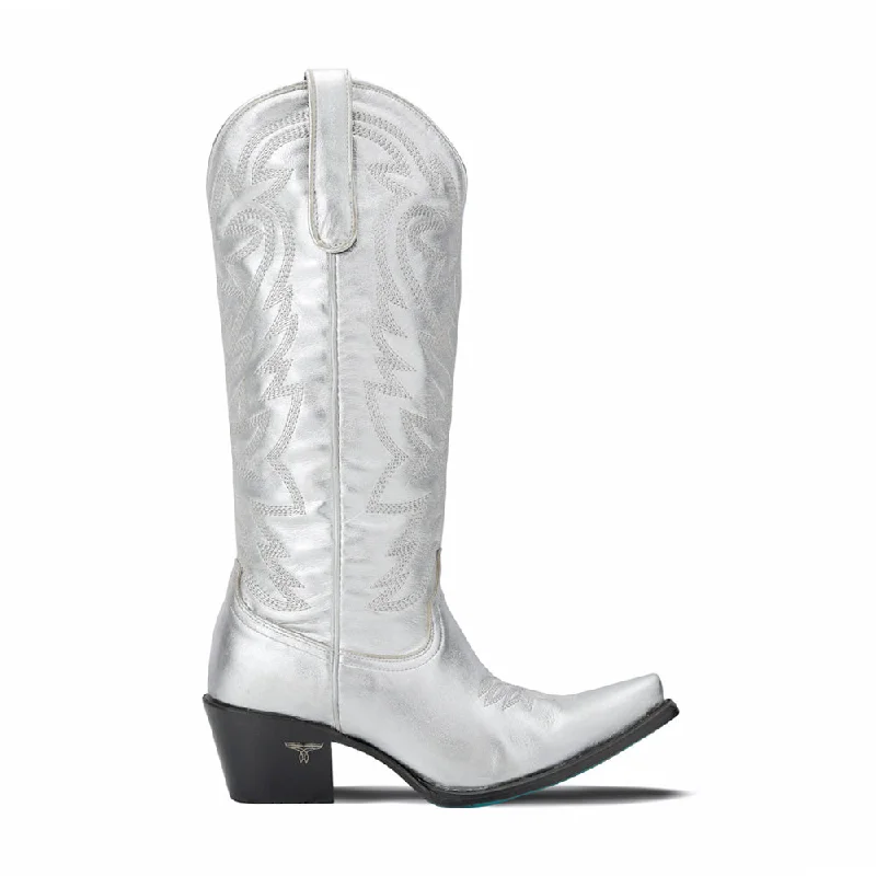 Cowboy boots for snowy days-Smokeshow Embroidered Metallic Snip Toe Zippered Cowboy Boots