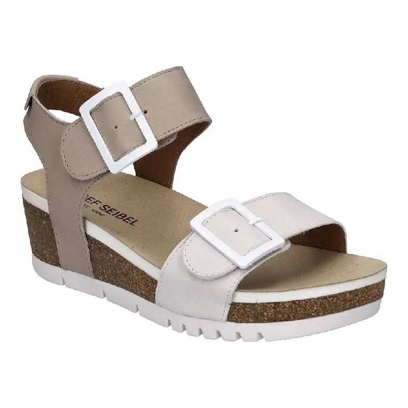 Sandals for hiking -Josef Seibel Quinn 02 Ladies Off White Combi Leather Arch Support Touch Fastening Sandals