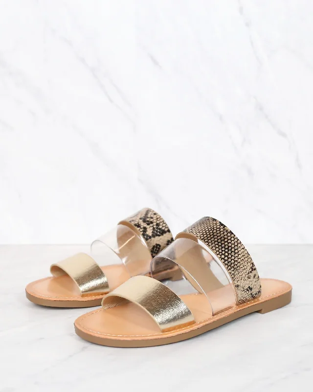 Sandals with unique vibes -Gold Python Three Band Slip On Sandals