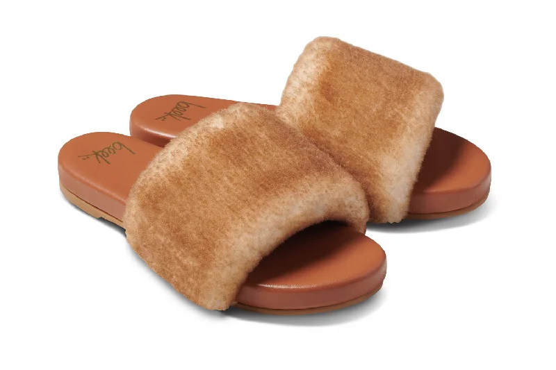 Sandals with supportive straps -BAZA SHEARLING - Honey/Tan