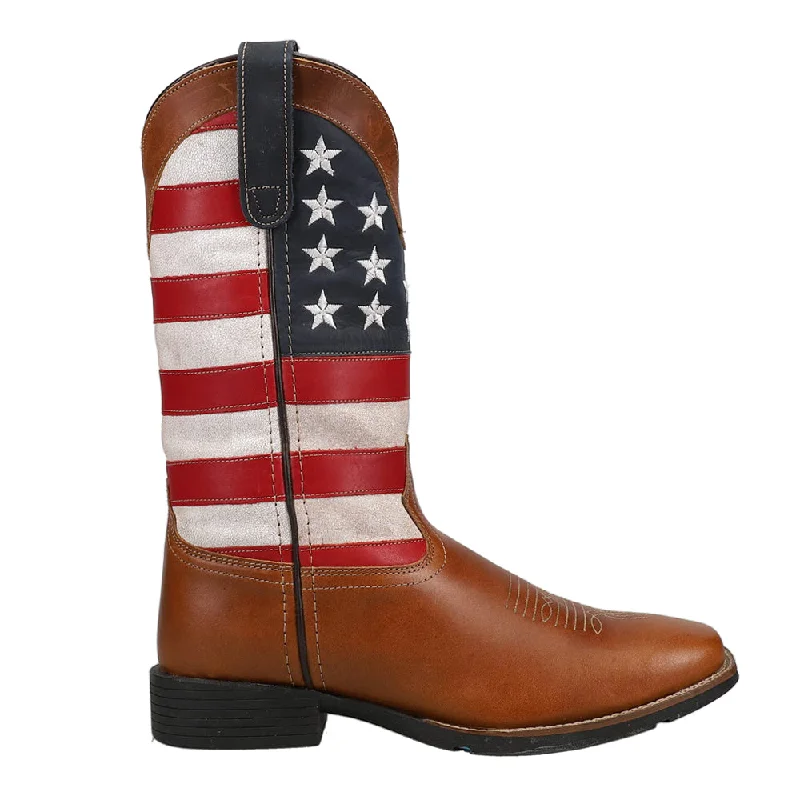 Cowboy boots for ranch events-Patriotism Square Toe Cowboy Boots