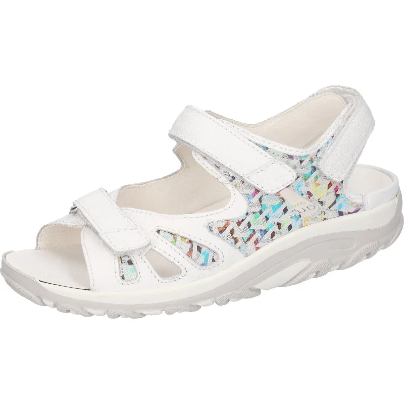 Sandals in neutral colors -Waldlaufer 448001 233 150 Hanni Ladies White Multi Leather Arch Support Touch Fastening Sandals